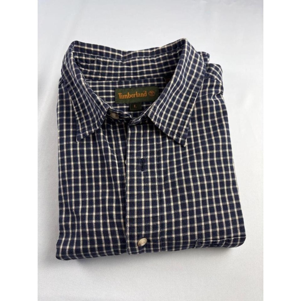 Timberland Plaid Button Down Shirt Men XL Blue White Workwear Y2K Vintage Style‎